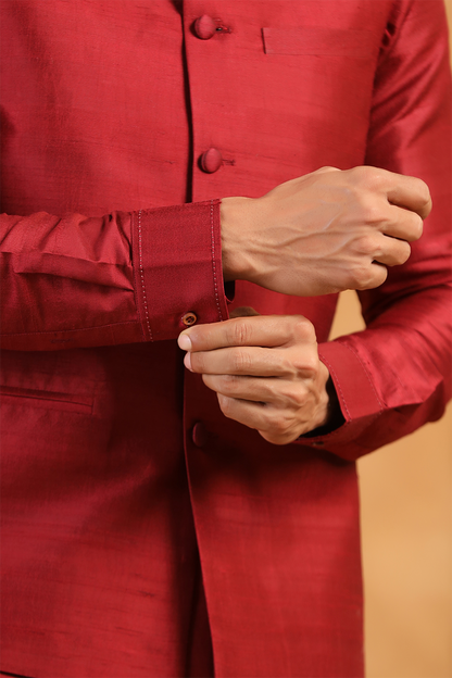 Red Raw Silk Kurta