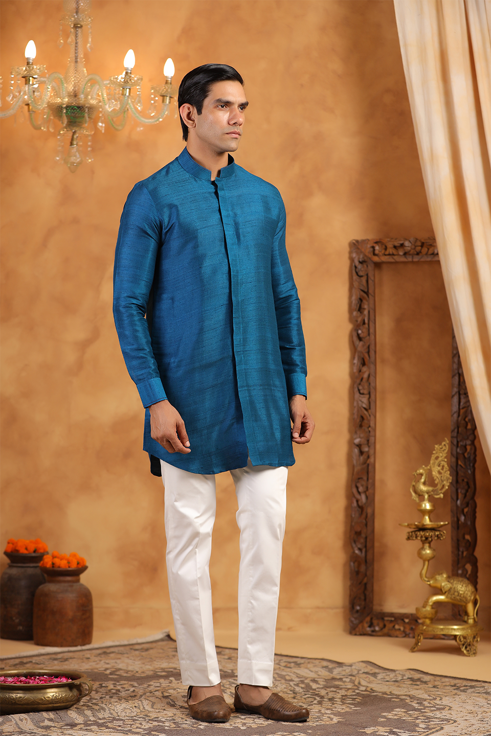 Blue Raw Silk Bandi