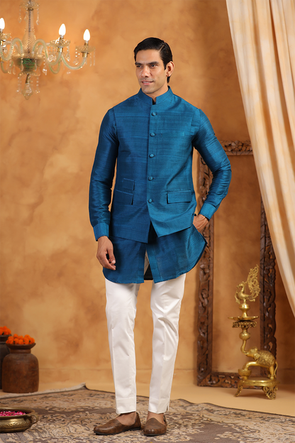 Blue Raw Silk Bandi