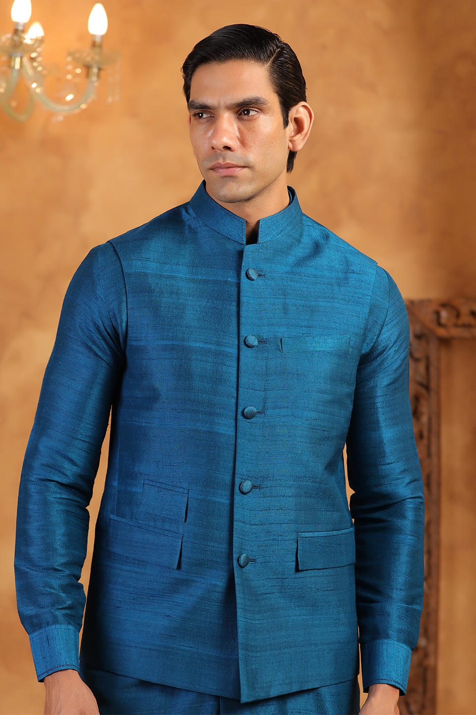 Blue Raw Silk Bandi