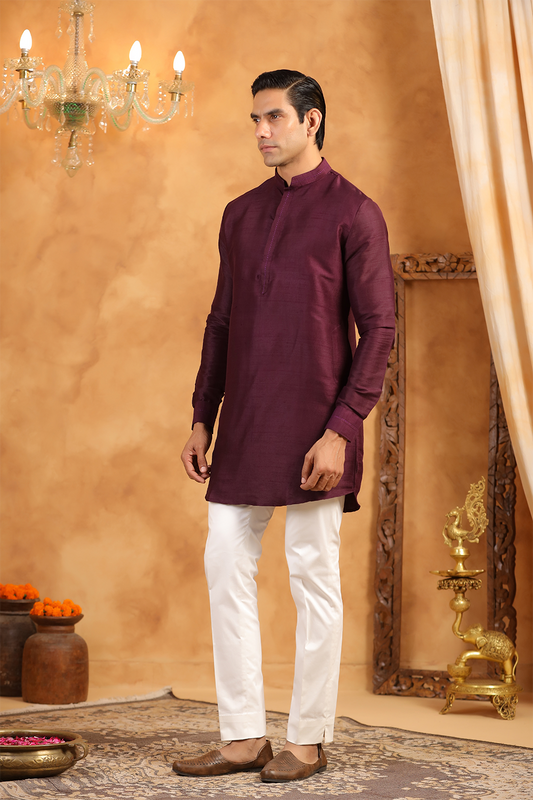 Wine Raw Silk Kurta