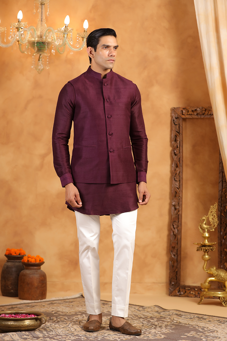 Wine Raw Silk Bandi