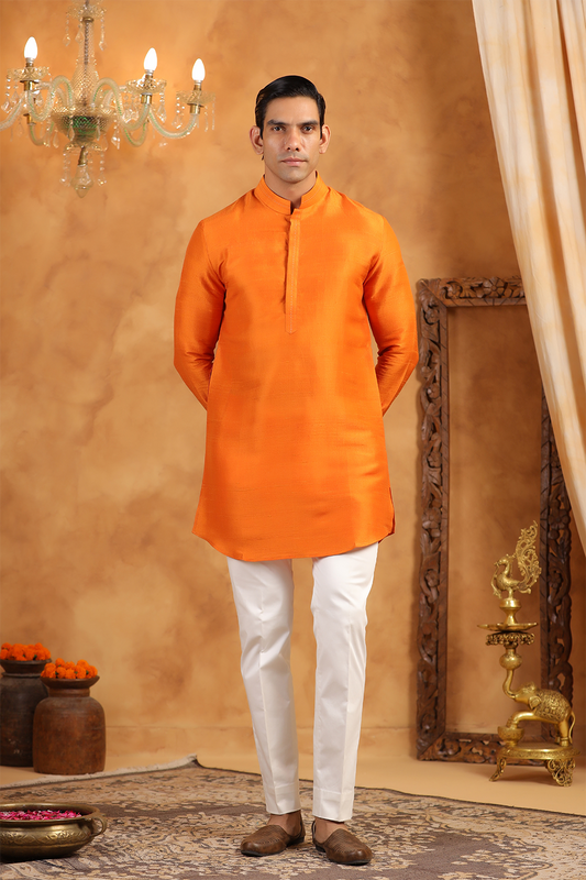 Rust Orange Raw Silk Kurta