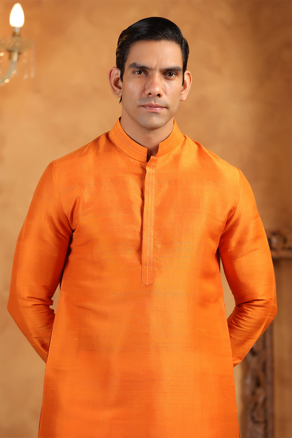 Rust Orange Raw Silk Kurta