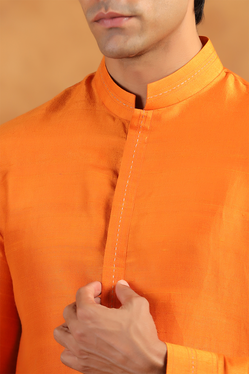 Rust Orange Raw Silk Kurta