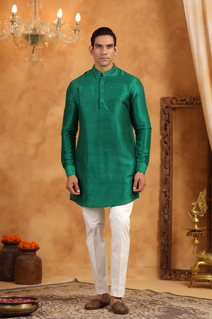 Green Raw Silk Kurta