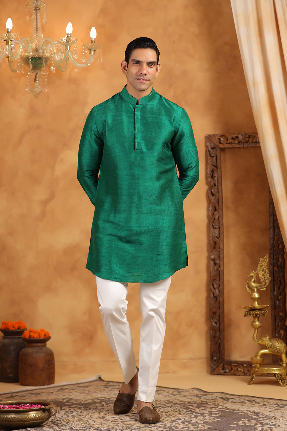 Green Raw Silk Kurta