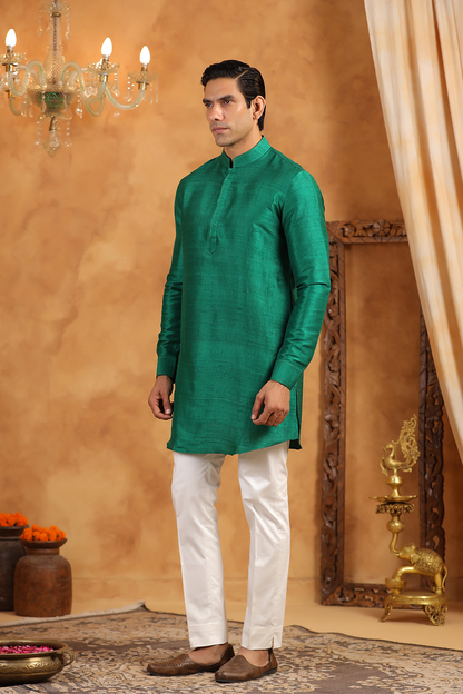 Green Raw Silk Kurta