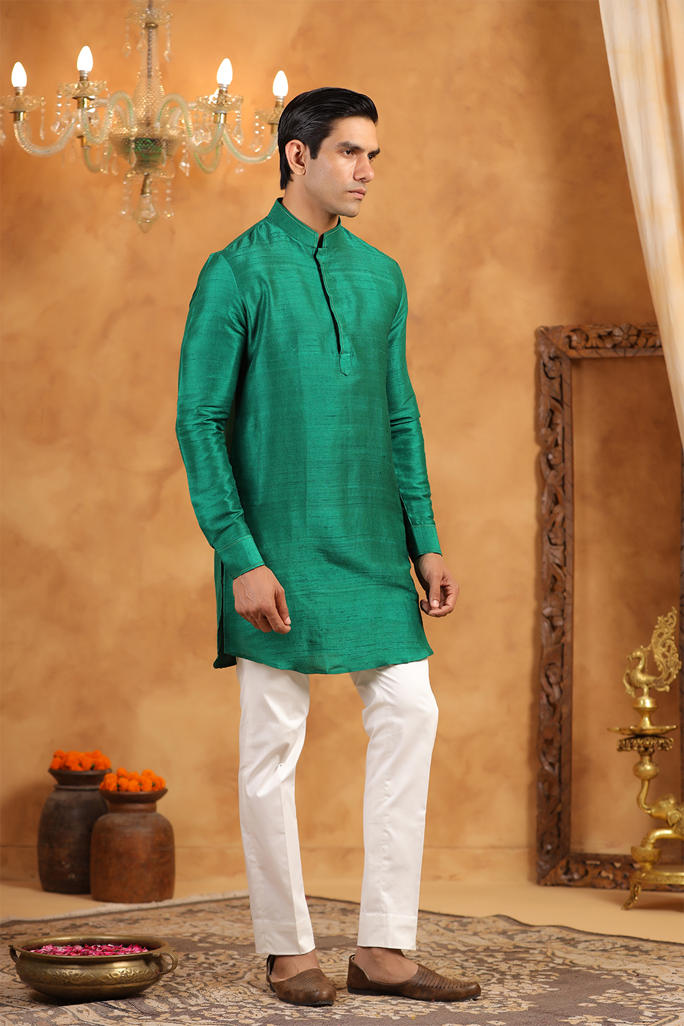 Green Raw Silk Kurta