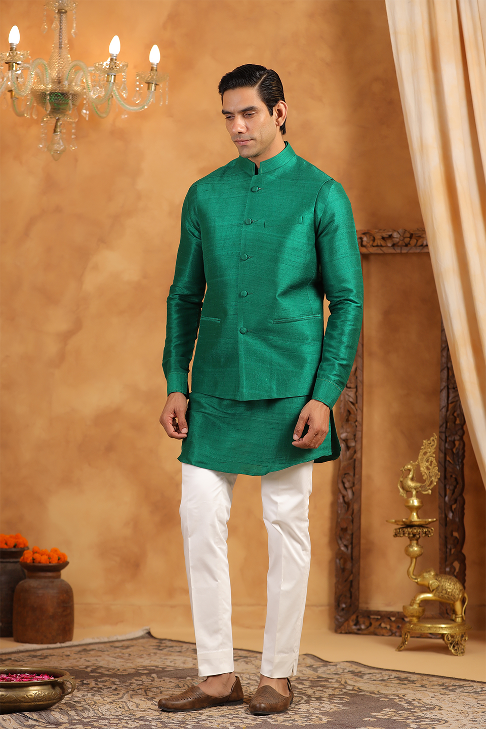 Green Raw Silk Kurta