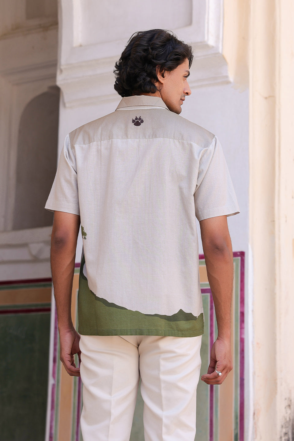 Ivory Embroidered Cuban Collar Shirt Panther