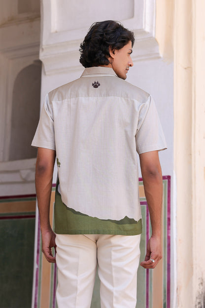 Ivory Embroidered Cuban Collar Shirt Panther