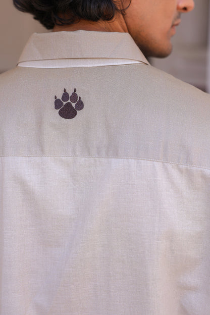 Ivory Embroidered Cuban Collar Shirt Panther