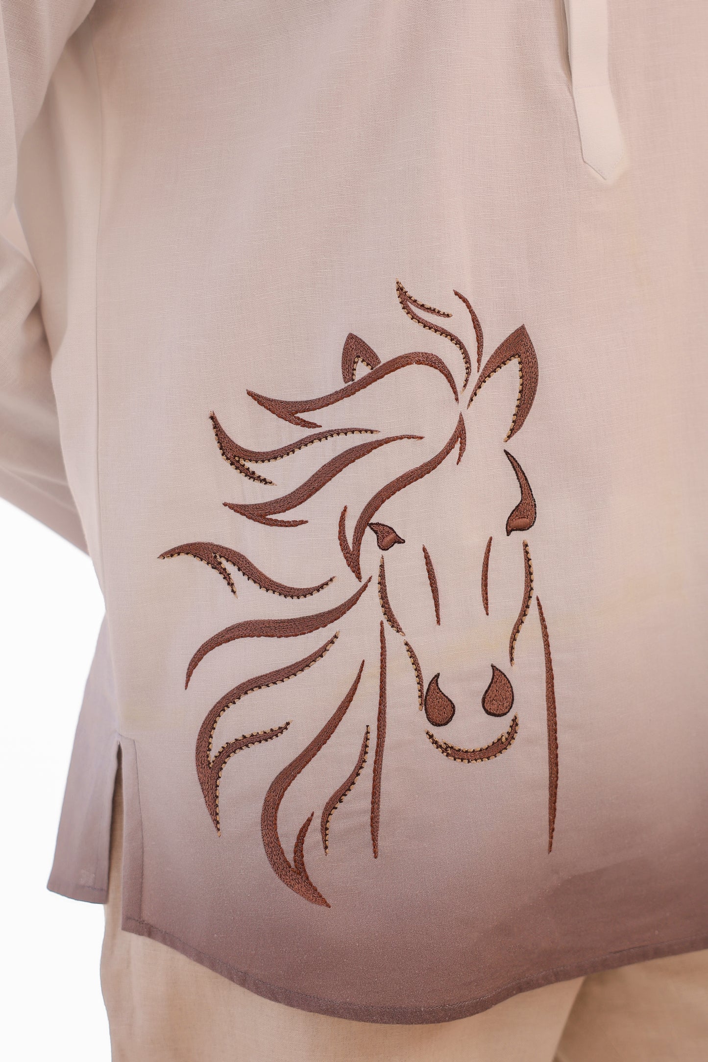 White Embroidered Kurta Shirt Horse