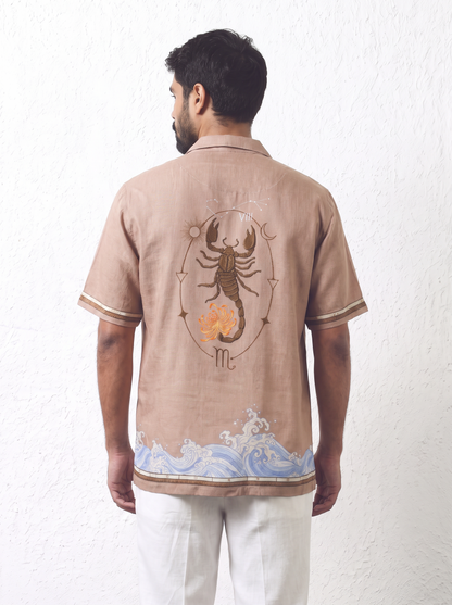 Brown Scorpio Cuban Collar Shirt