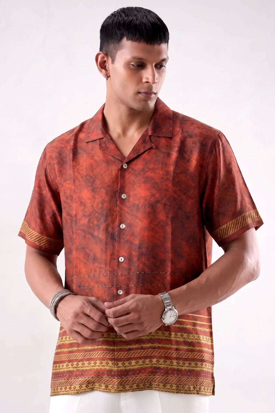Maroon Heritage Silk Cuban Collar Shirt