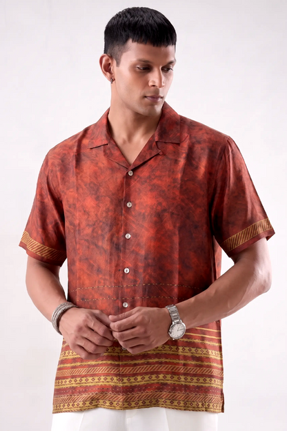Maroon Heritage Silk Cuban Collar Shirt