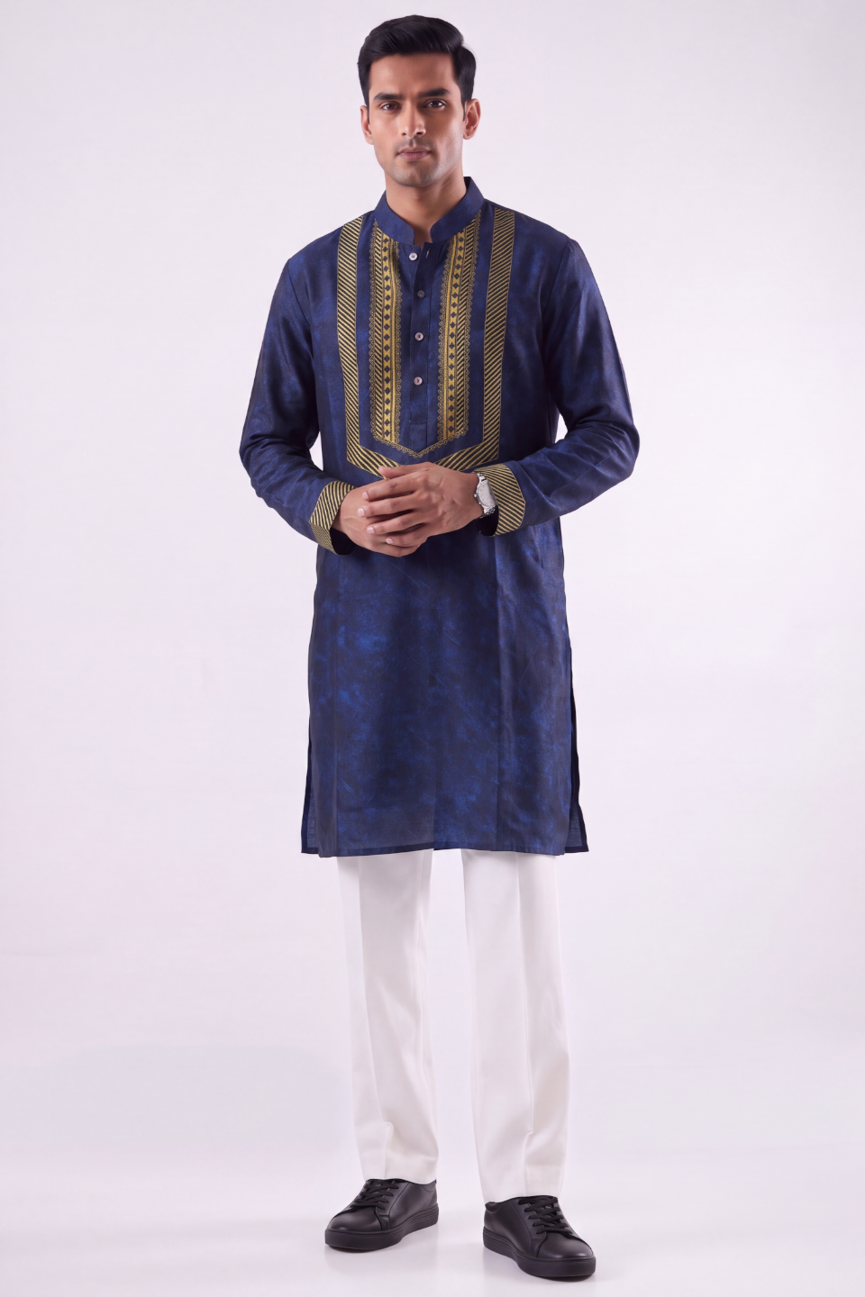 Blue Ornate Silk Kurta