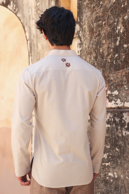 Ivory Embroidered Kurta Shirt Leopard