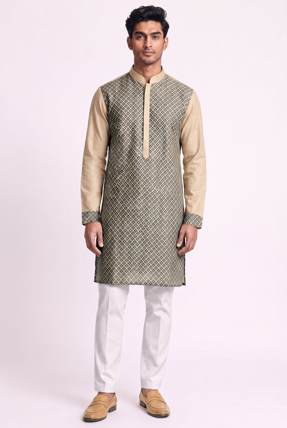 Ivory Mosiac Silk Kurta