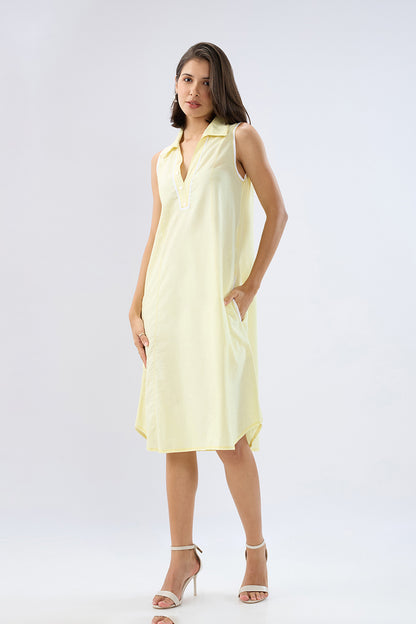 Yellow Sleeveless A-line tie-up dress