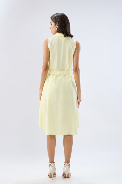 Yellow Sleeveless A-line tie-up dress