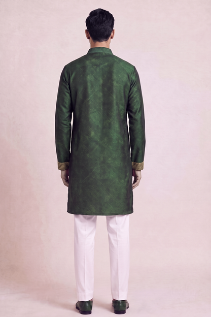 Olive Green Ornate Silk Kurta