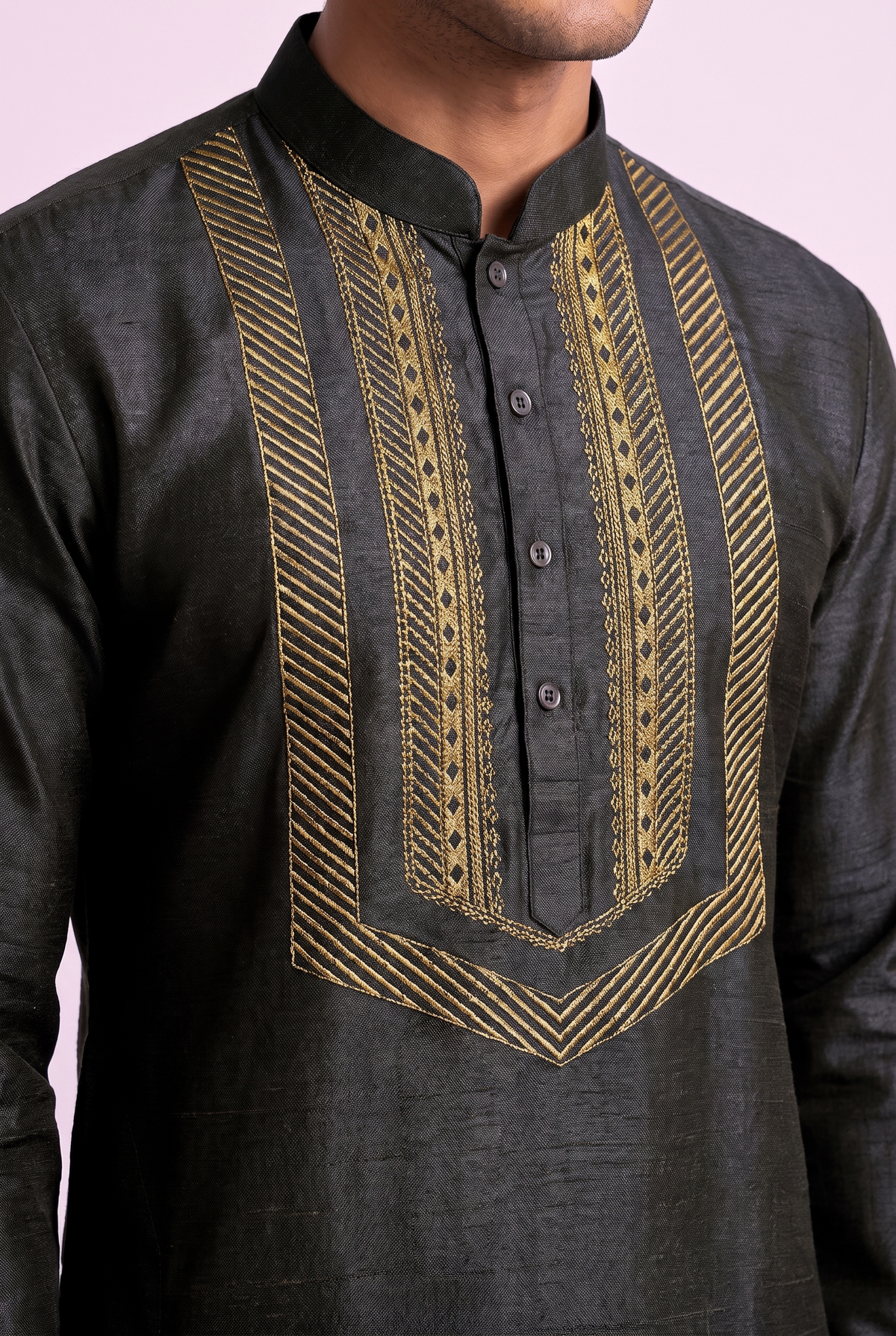 Black Ornate Silk Kurta