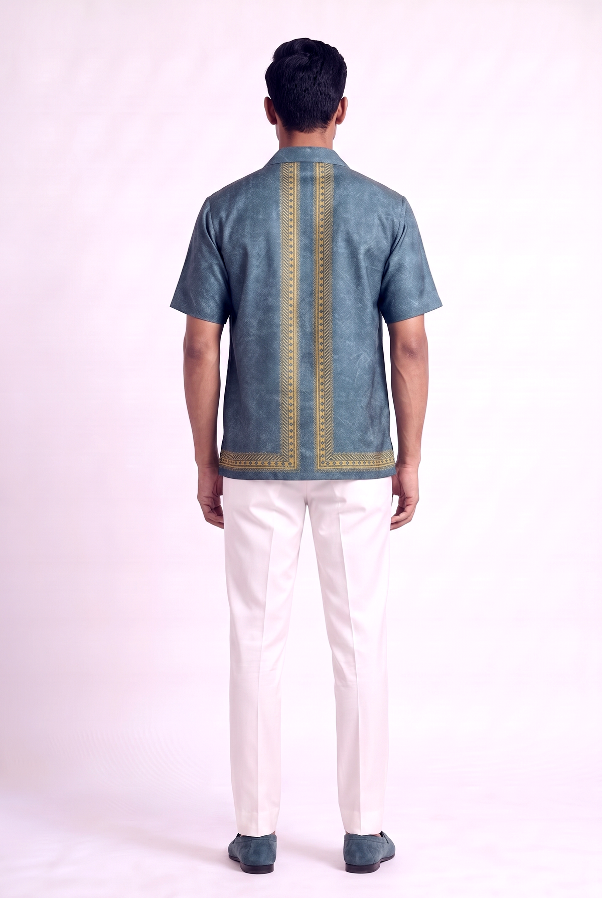 Teal Regal Silk Cuban Collar Shirt