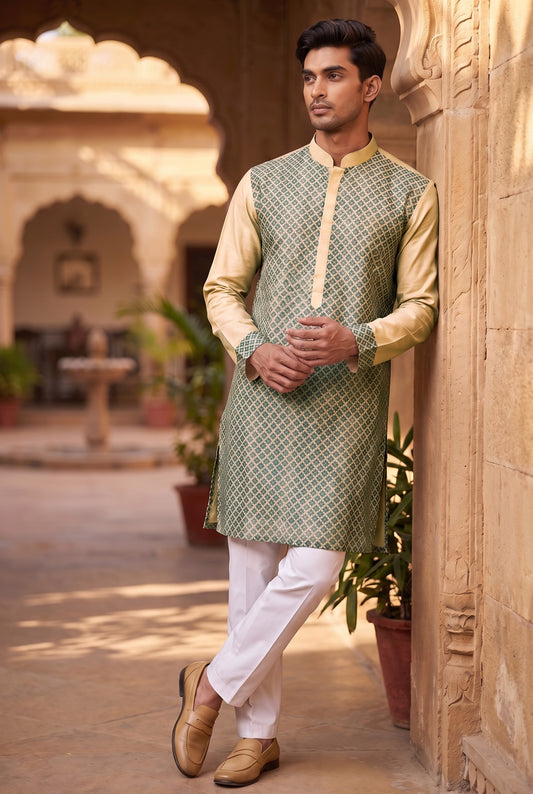 Ivory Mosiac Silk Kurta