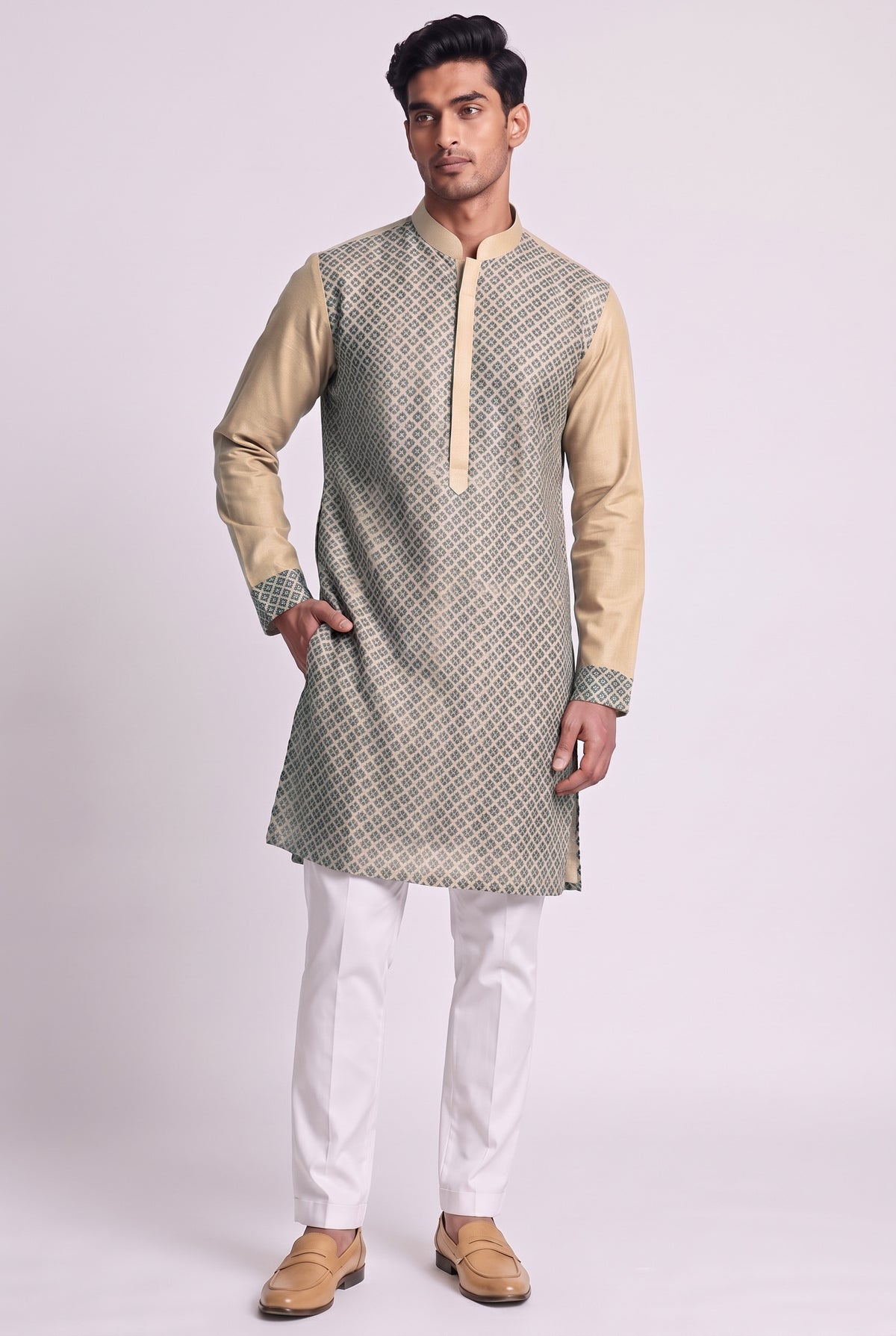 Ivory Mosiac Silk Kurta