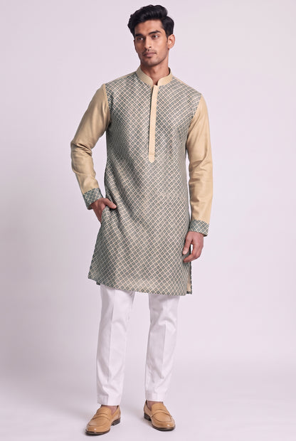 Ivory Mosiac Silk Kurta