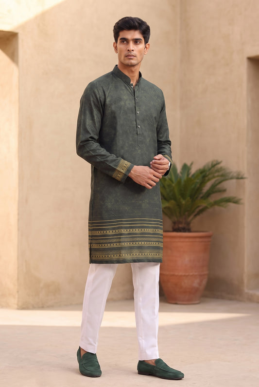 Olive Green Heritage Silk Kurta