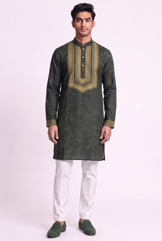 Olive Green Opulent Silk Kurta
