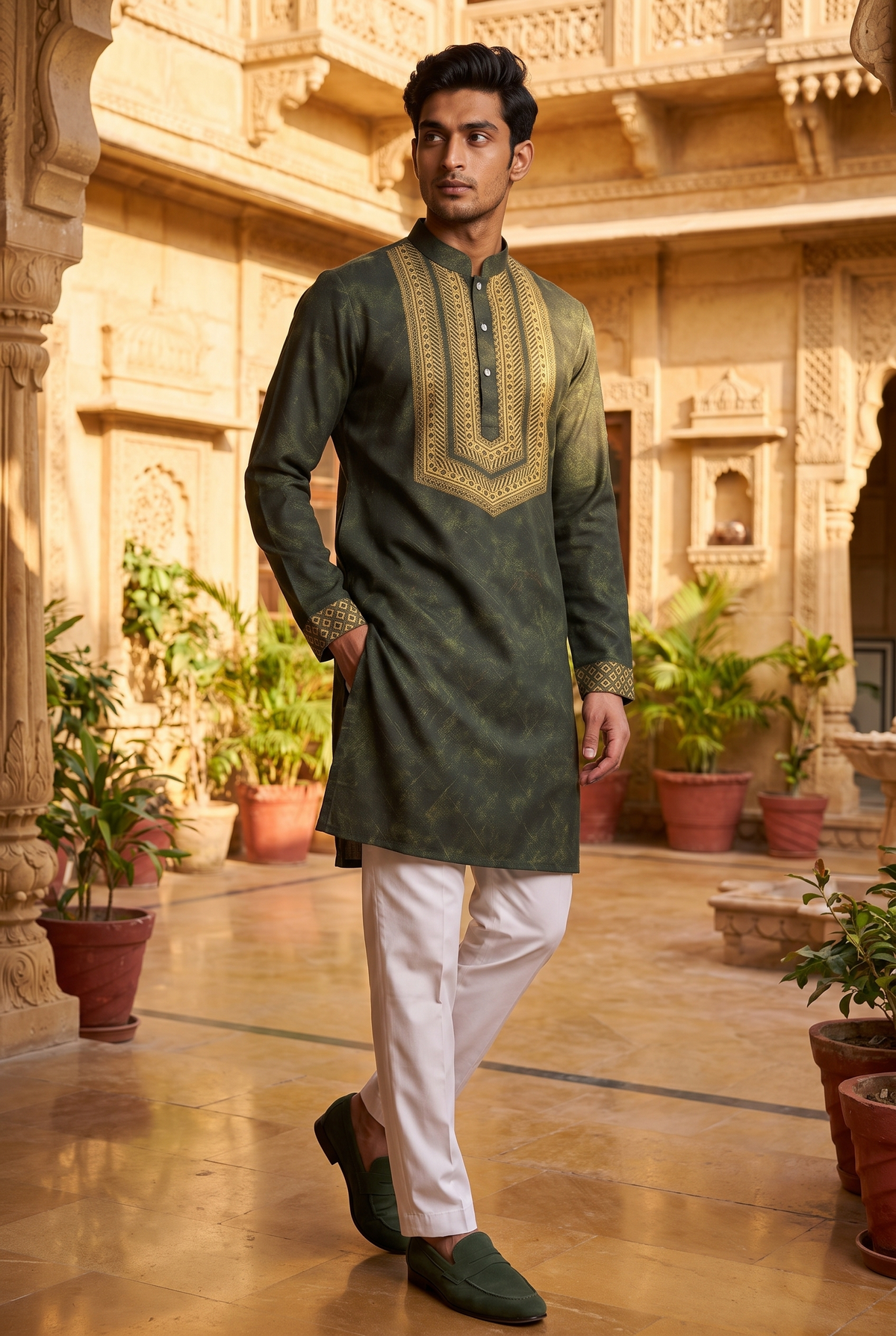 Olive Green Opulent Silk Kurta