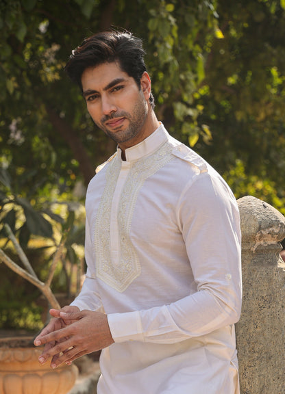 Cream Lucknowi Embroidered Kurta