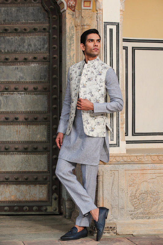 Grey Signature Reversible Floral Bandi & Kurta Set