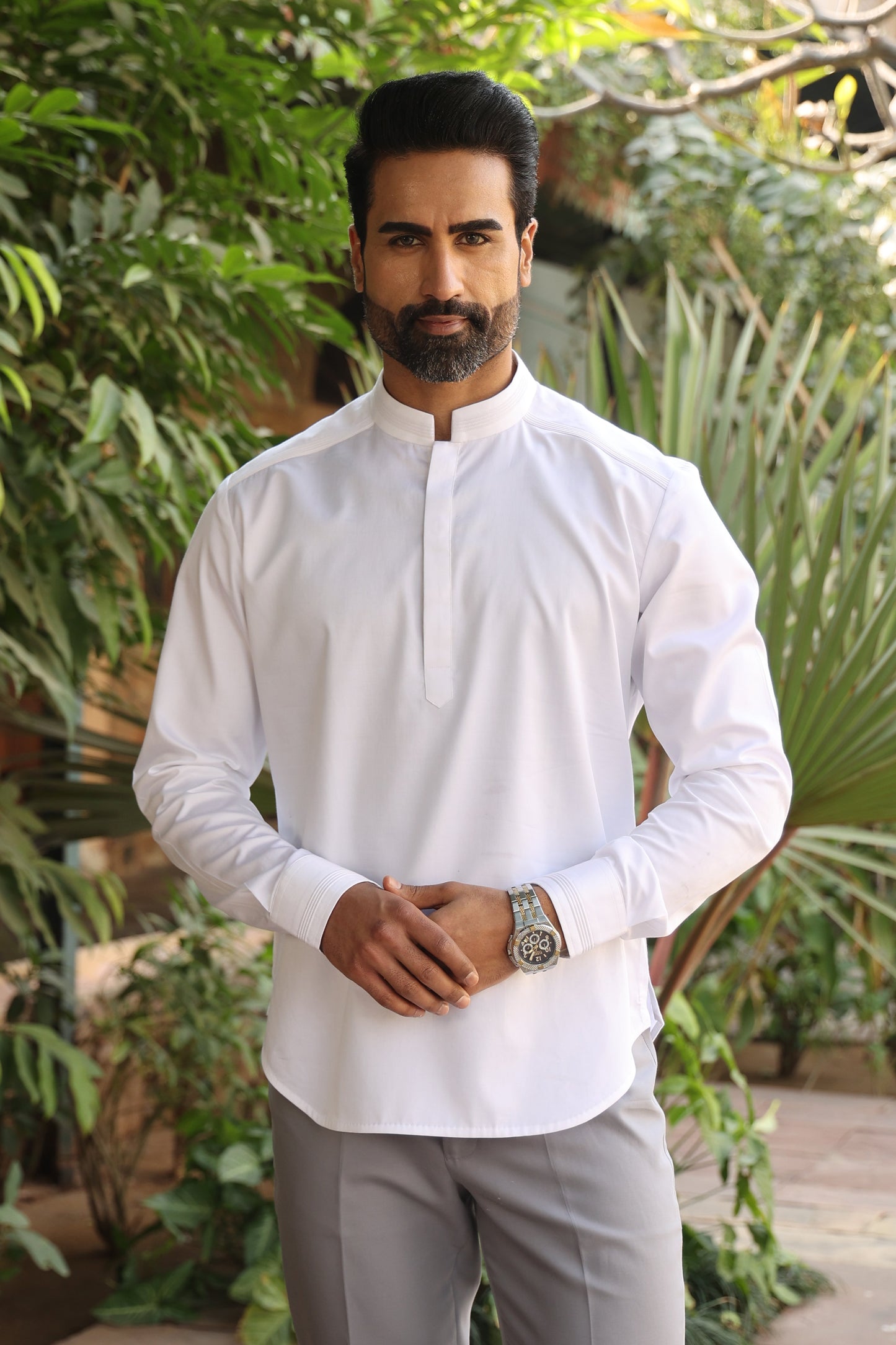 White Signature Corded Kurta Shirt