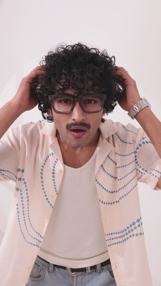 Ivory Abstract Bandhani Cuban Collar Shirt
