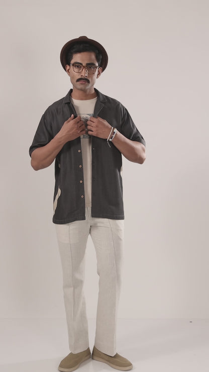 Black Denim Asymmetric Patchwork Shirt