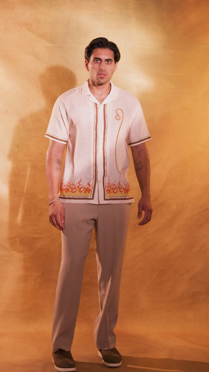 Cream Leo Cuban Collar Shirt