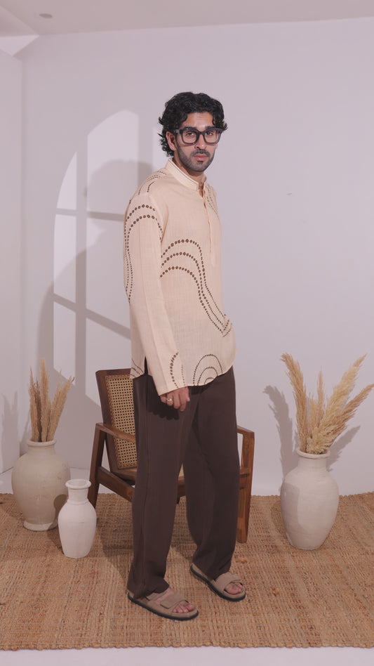 Beige Abstract Bandhani Kurta Shirt