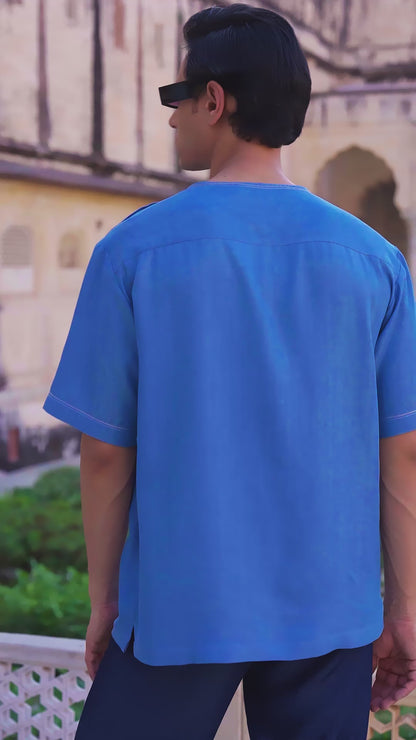 Light Blue Crew Neck Denim T-Shirt