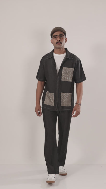 Black Denim Urban Wind Zipper Patchwork Shirt