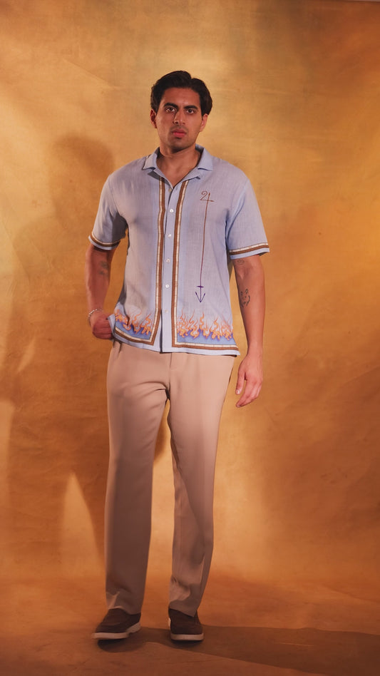Blue Sagittarius Cuban Collar Shirt