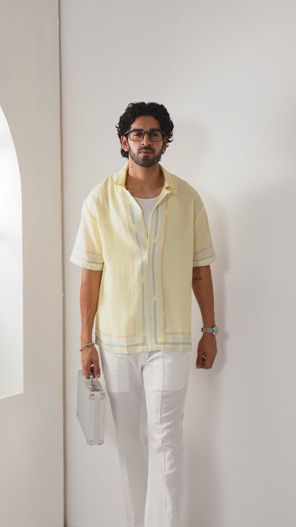 Yellow Azure Cuban Collar Shirt