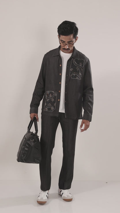 Black Denim Kantha Patchwork Shacket
