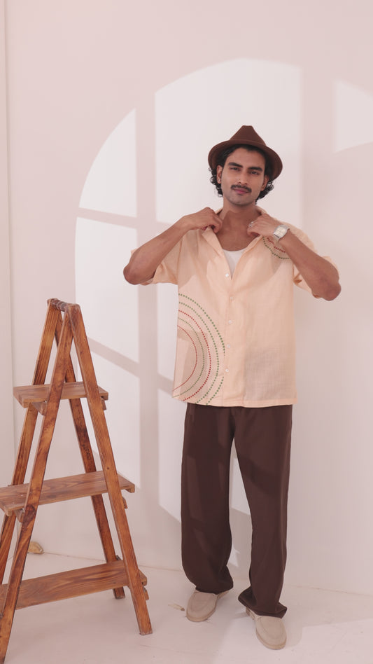 Beige Multi-color Bandhani Cuban Collar Shirt