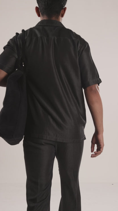 Black Denim Rust Panel Patchwork Shirt