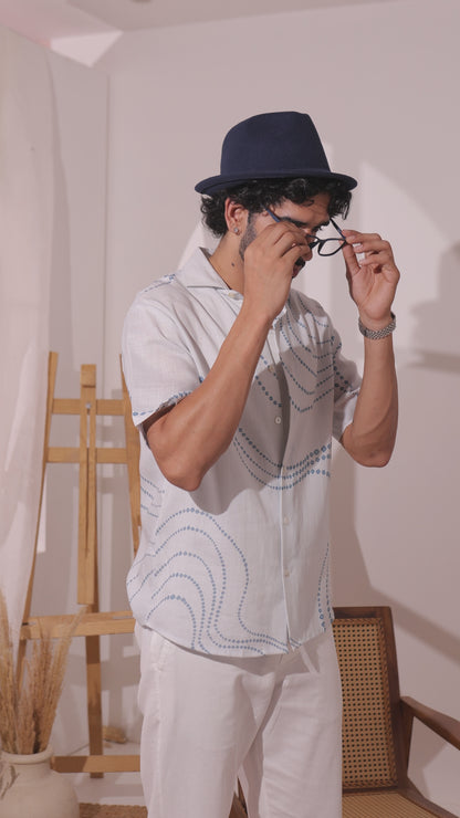 Light Blue Abstract Bandhani Cuban Collar Shirt